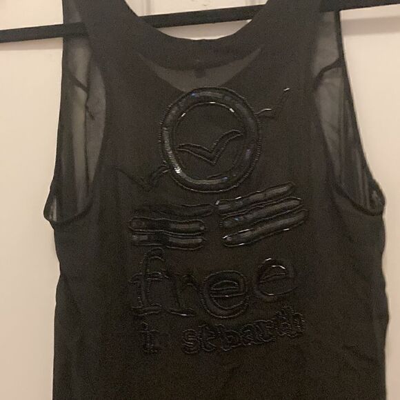 Free In St Barth Black Silk Beaded Sheer Tank Top/Coverup. Size Medium. - Picture 2 of 7